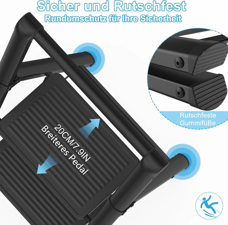XMTECH Trittleiter 2 Stufen, Handlauf, klappbar, Schwarz, 150 kg, Haushalt 2 Stufen mit Handlauf, 2