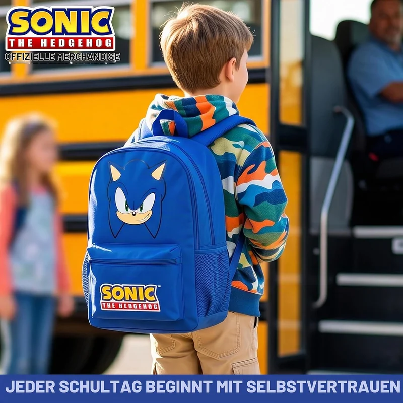 Get Trend Sonic The Hedgehog Schulrucksack Jungen, 46cm, Verstellbarer Reisetasche, Gepolsterte Gros