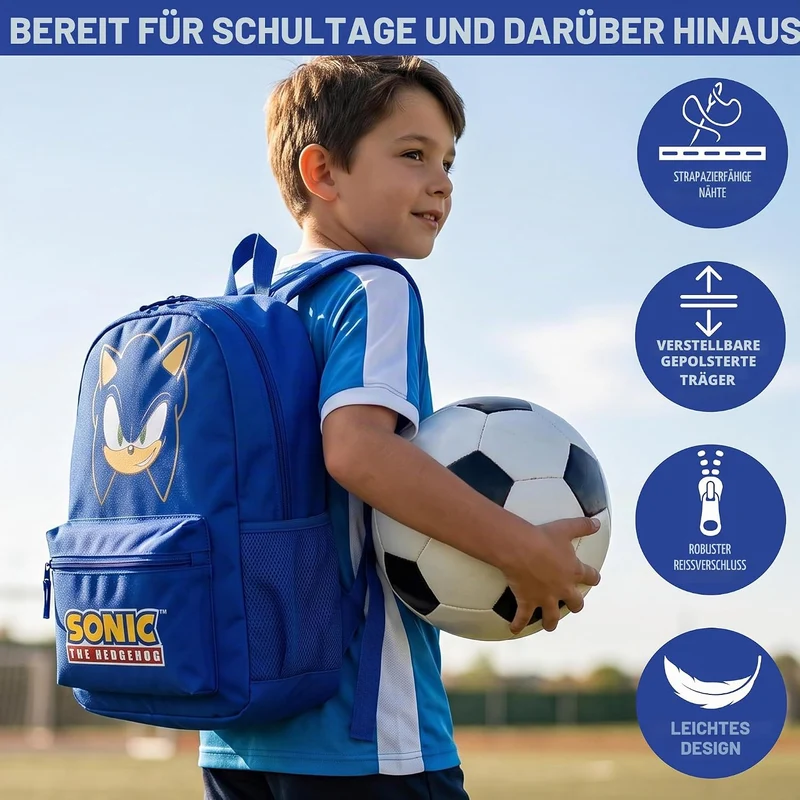 Get Trend Sonic The Hedgehog Schulrucksack Jungen, 46cm, Verstellbarer Reisetasche, Gepolsterte Gros