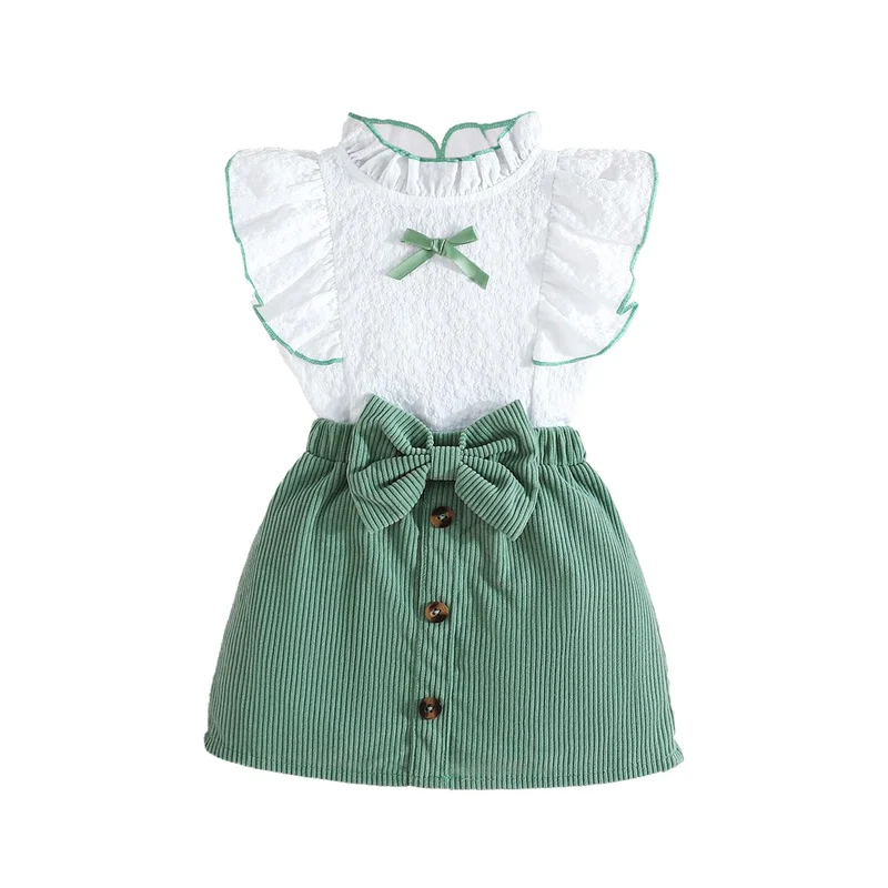 Kleinkind Baby Mädchen Outfits Rüschen Ärmellose Hemden Tops + Elegant Schleife Mini Rock 2 Stück Fr