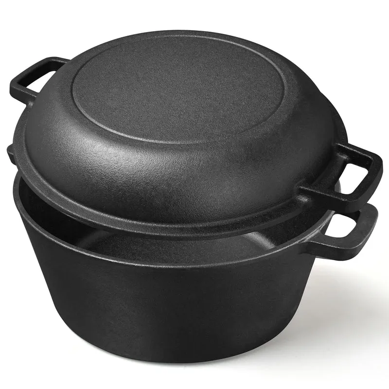 Gusseisener Topf 4,5 Liter All-in-One Deckel als Pfanne, ideal für Brotbacken, Eintopf & Schmortopf