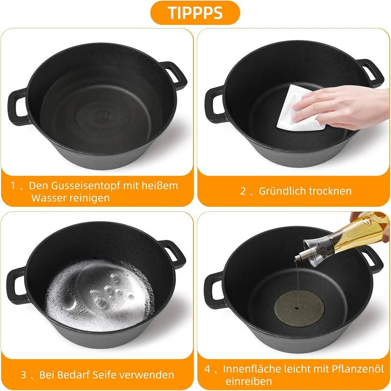 Gusseisener Topf 4,5 Liter All-in-One Deckel als Pfanne, ideal für Brotbacken, Eintopf & Schmortopf
