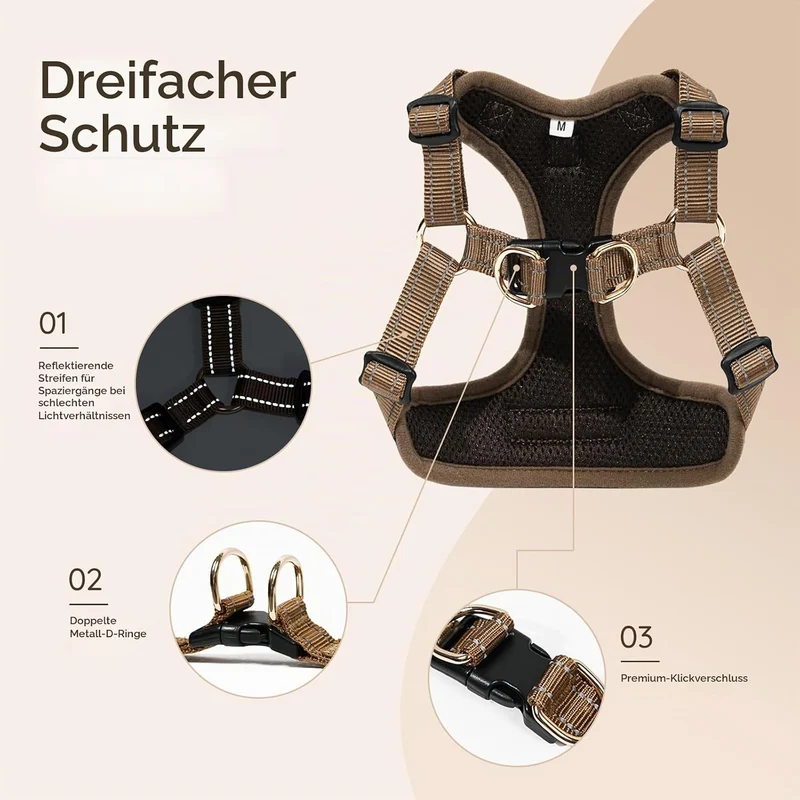 BELLA & PAL Hundegeschirr mit Leine Set, Step-in Geschirr für Welpen/kleine/mittelgrosse Hunde, weic