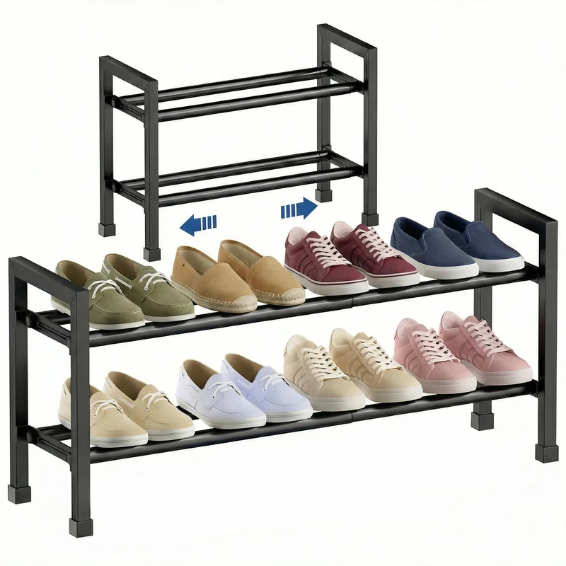 Schuhregal Platzsparend, 2 Etagen Schuhablage Ausziehbar 46.7-83.8cm 2 Tier-(46.7-83.8cm), 2 Tier-(4