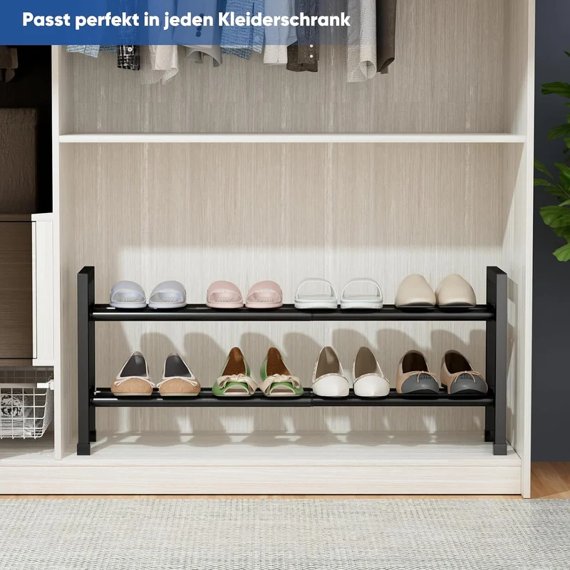 Schuhregal Platzsparend, 2 Etagen Schuhablage Ausziehbar 46.7-83.8cm 2 Tier-(46.7-83.8cm), 2 Tier-(4