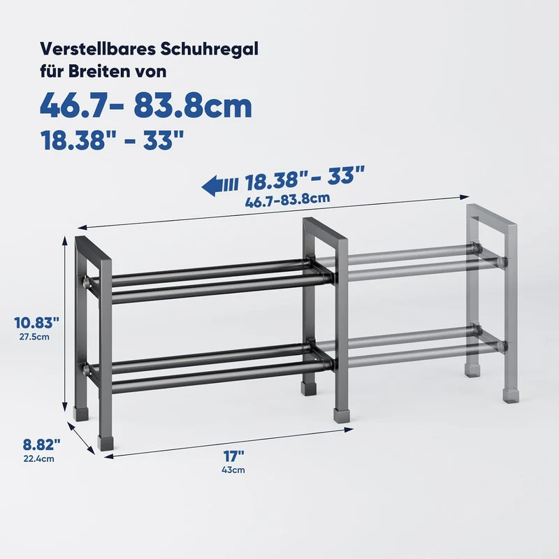 Schuhregal Platzsparend, 2 Etagen Schuhablage Ausziehbar 46.7-83.8cm 2 Tier-(46.7-83.8cm), 2 Tier-(4