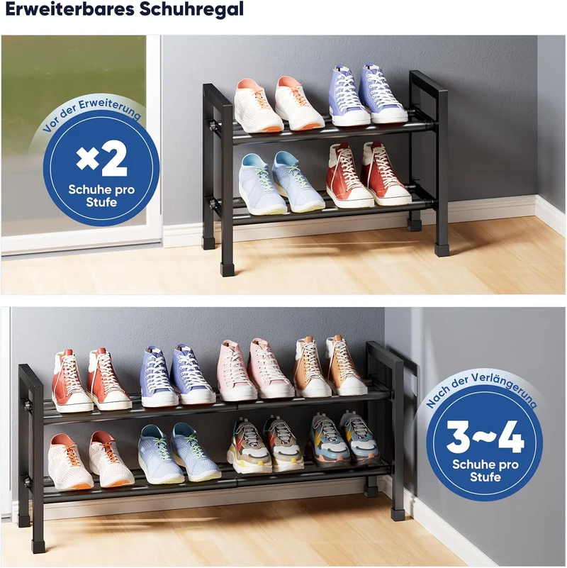 Schuhregal Platzsparend, 2 Etagen Schuhablage Ausziehbar 46.7-83.8cm 2 Tier-(46.7-83.8cm), 2 Tier-(4