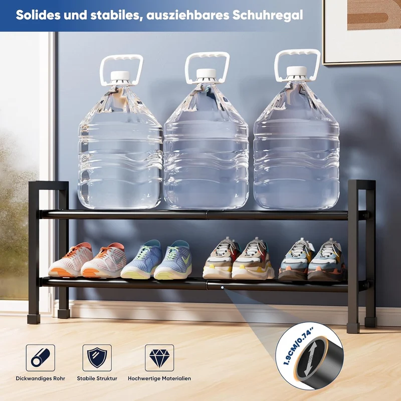 Schuhregal Platzsparend, 2 Etagen Schuhablage Ausziehbar 46.7-83.8cm 2 Tier-(46.7-83.8cm), 2 Tier-(4
