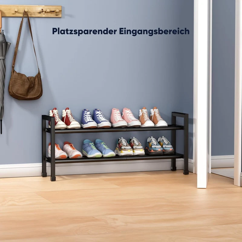 Schuhregal Platzsparend, 2 Etagen Schuhablage Ausziehbar 46.7-83.8cm 2 Tier-(46.7-83.8cm), 2 Tier-(4