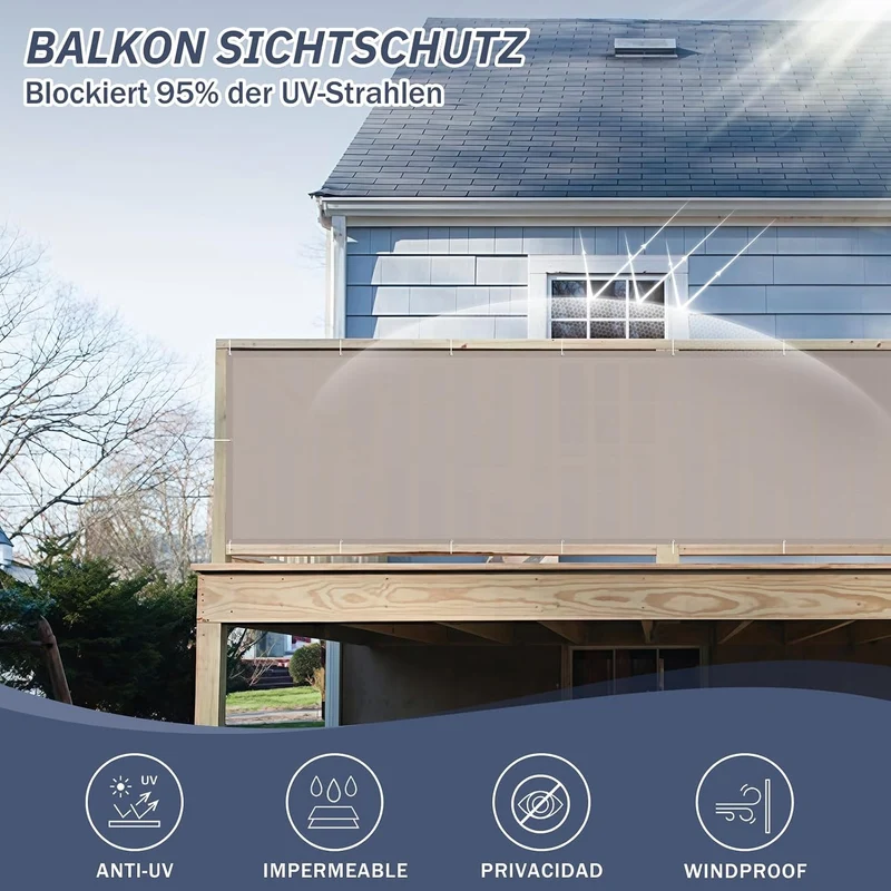 HENG FENG Balkon Sichtschutz 100x300cm Wetterfest, Taupe 1x3m Taupe, 1x3m Taupe