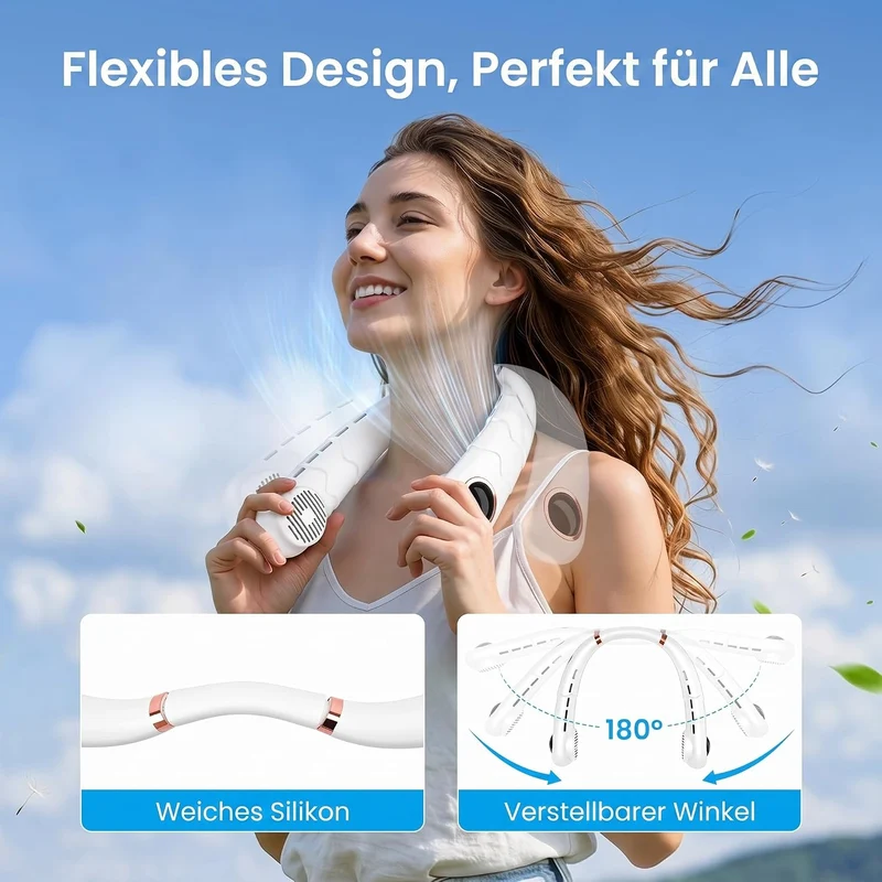 YAZEKY Tragbarer USB Nackenventilator Leise(Weiss Neu), Weiss Neu
