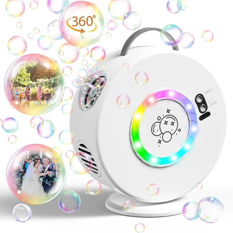 Seifenblasenmaschine Automatischer 90°/360°Drehbar, Tragbare Blasenmacher für Kinder, Schwarz Blasen