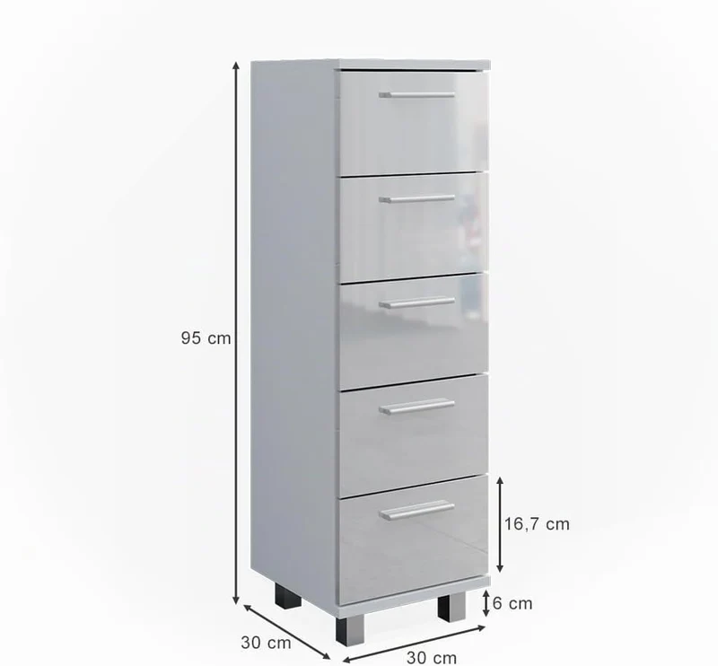 Vicco Badschrank Ilias, Weiss Hochglanz, 30 x 95 cm, Weiss Hochglanz
