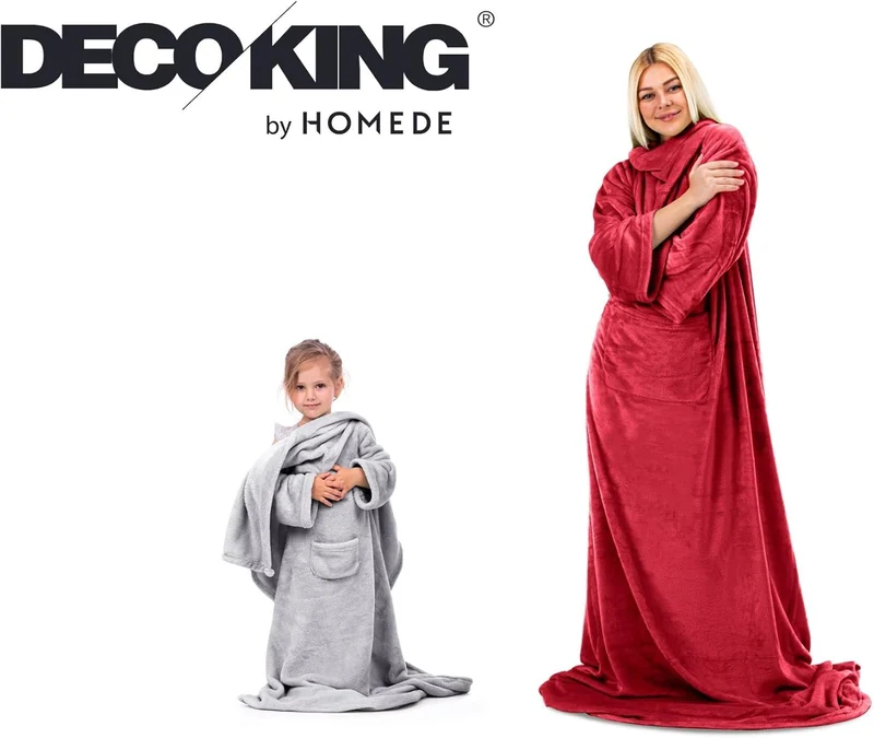 DecoKing Decke mit Ärmeln Geschenke für Frauen und Männer 150x180 cm Silber Microfaser TV Decke Kusc