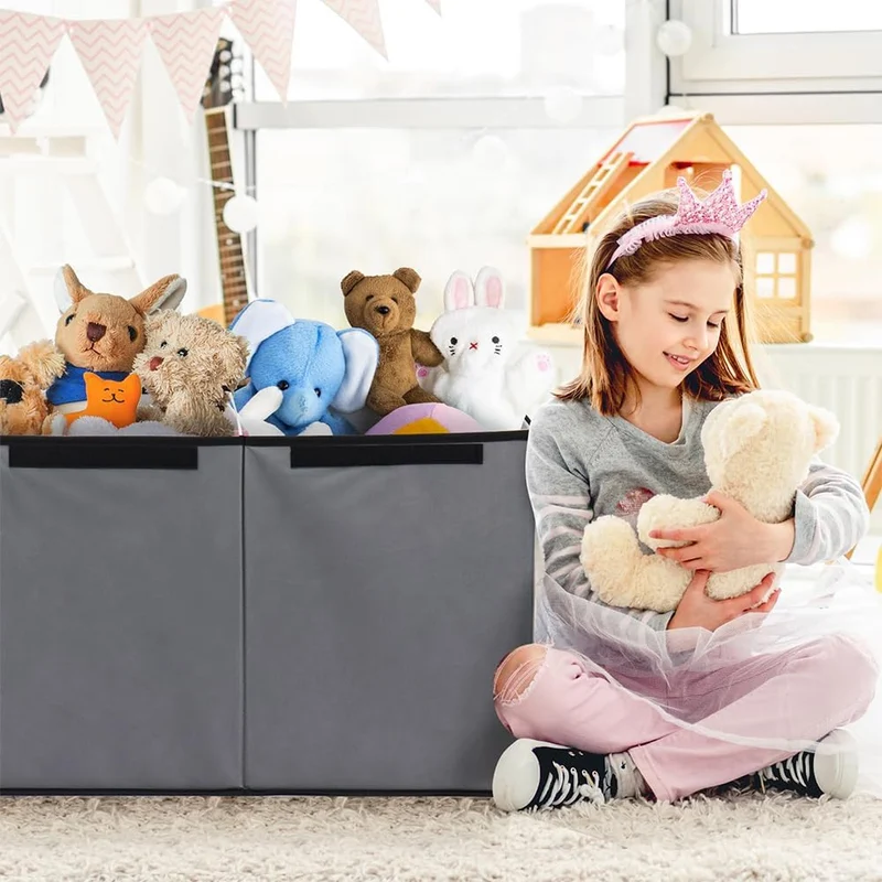 BAKAJI Aufbewahrungsboxen für Kinder, Aufbewahrungsbox mit Deckel und 3 Fächern, faltbar, aus TNT, A