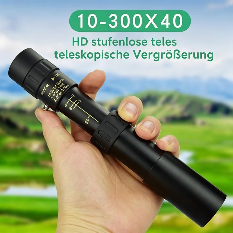Zoom Monokular Fernglas, 10-300x40mm, Hochvergrösserung HD, Mini-Teleskop für Outdoor, Vogelbeobacht