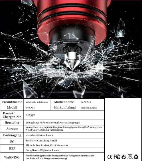 SUNFATT 3 Stück Notfallhammer Auto mit Gurtschneider – Nachleuchtend & aus Aluminium – 2 in 1 Autosc