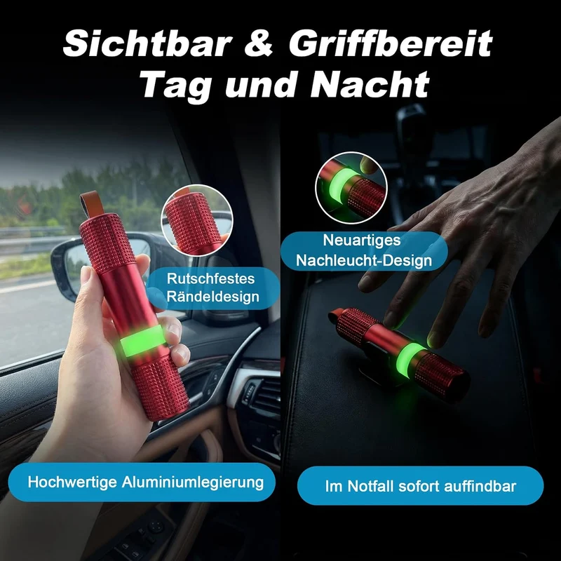 SUNFATT 3 Stück Notfallhammer Auto mit Gurtschneider – Nachleuchtend & aus Aluminium – 2 in 1 Autosc