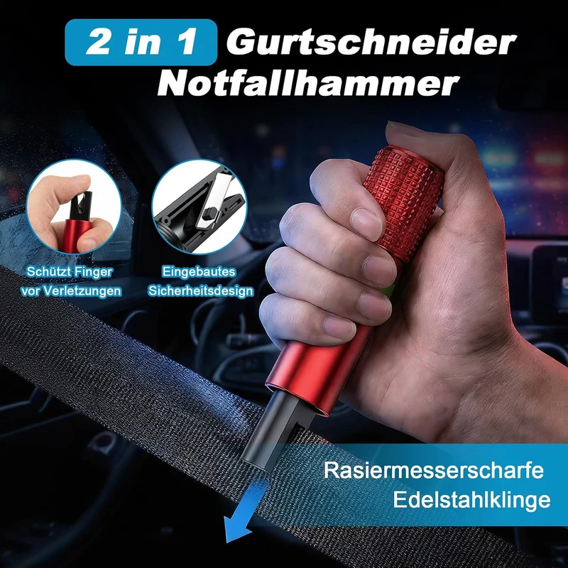 SUNFATT 3 Stück Notfallhammer Auto mit Gurtschneider – Nachleuchtend & aus Aluminium – 2 in 1 Autosc