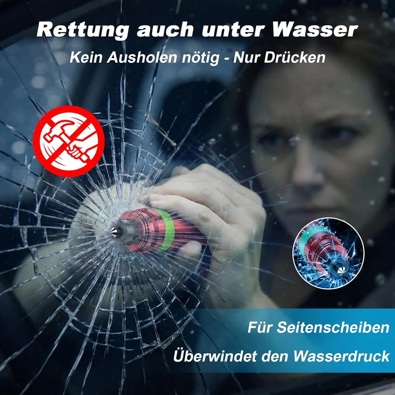 SUNFATT 3 Stück Notfallhammer Auto mit Gurtschneider – Nachleuchtend & aus Aluminium – 2 in 1 Autosc