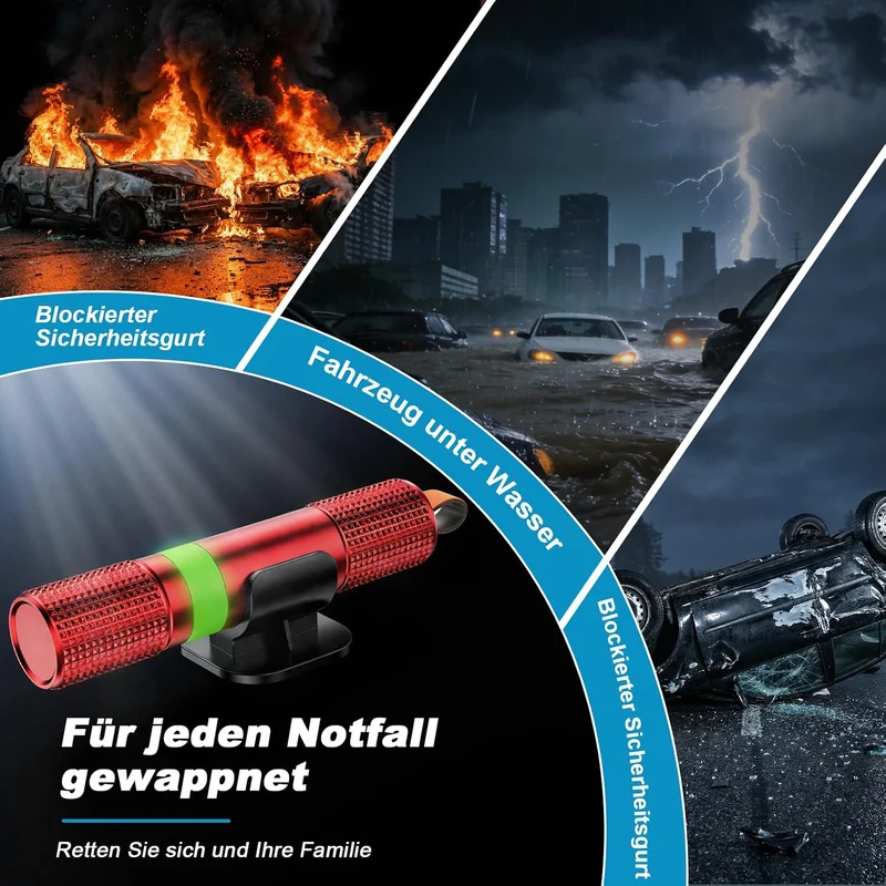 SUNFATT 3 Stück Notfallhammer Auto mit Gurtschneider – Nachleuchtend & aus Aluminium – 2 in 1 Autosc