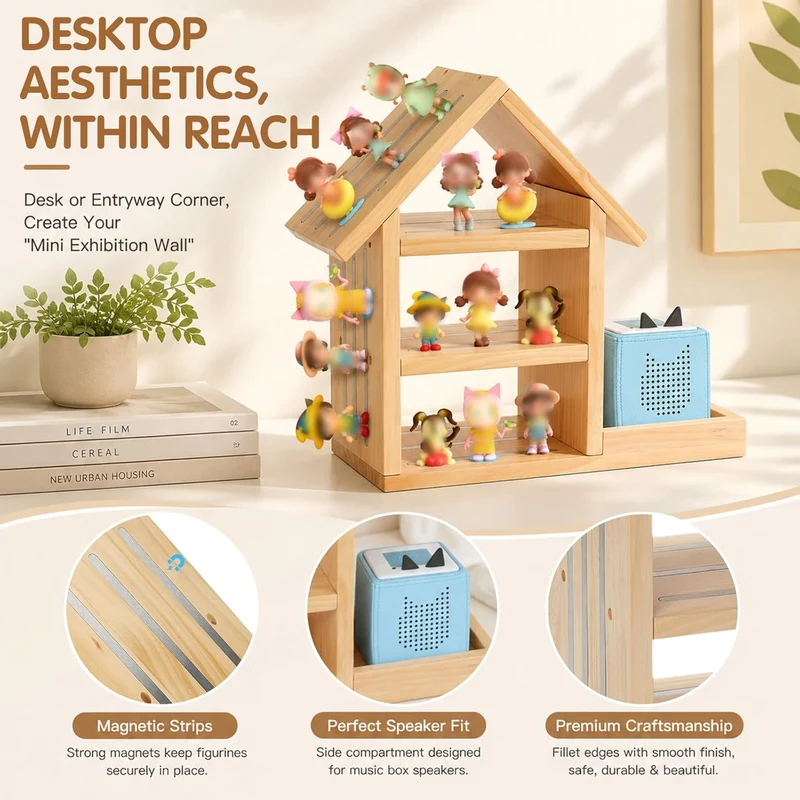 Haus-Form Regal für Tonie, Holz Wandregal Geeignet für TonieBox 1 und TonieBox 2, Magnetisches Regal