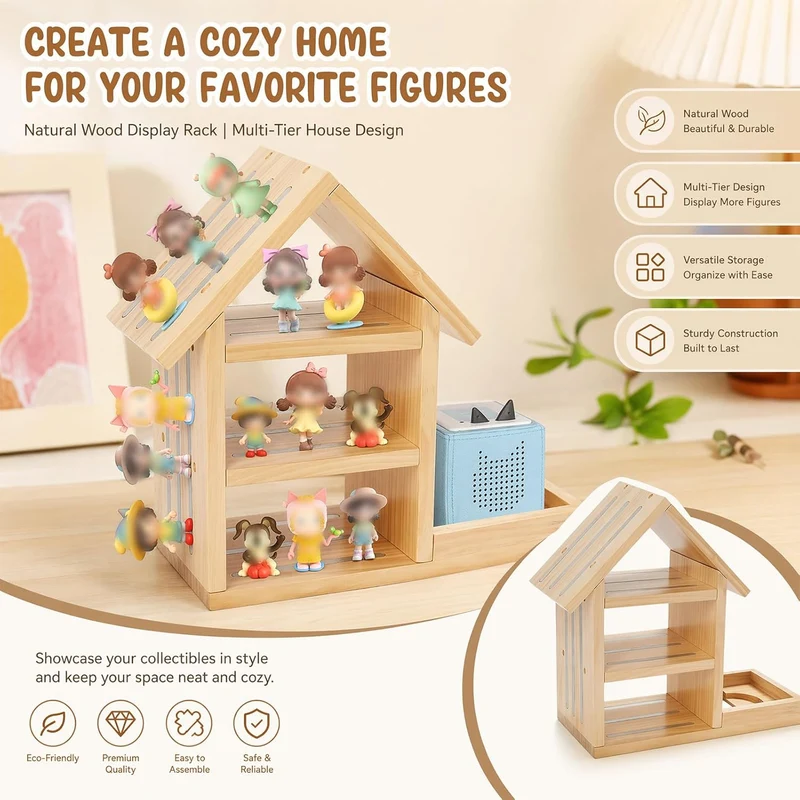 Haus-Form Regal für Tonie, Holz Wandregal Geeignet für TonieBox 1 und TonieBox 2, Magnetisches Regal
