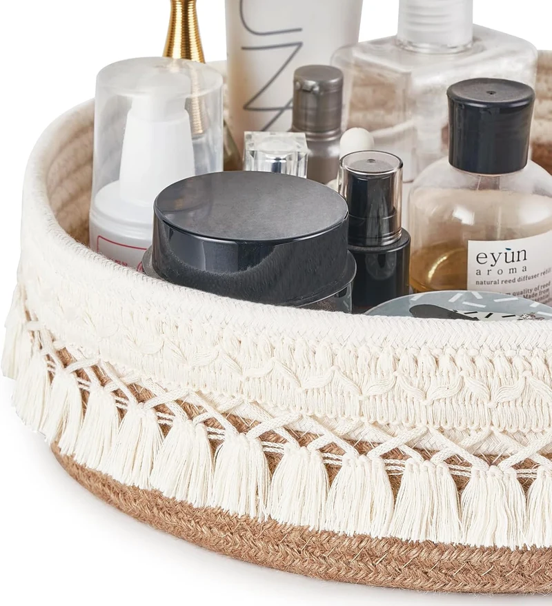 Mkono Make-up Halter Organizer Makrame Dekorativer Gewebter Seilkorb Boho Decor Kosmetik Schreibtisc