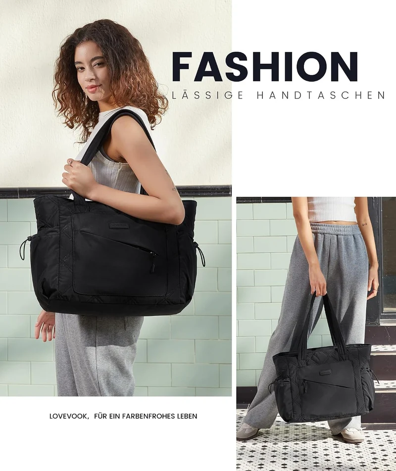 LOVEVOOK Shopper Tasche Damen Gross, Arbeitstasche Leicht Handtasche Puffer Tote Work Bag 15,6/17,3