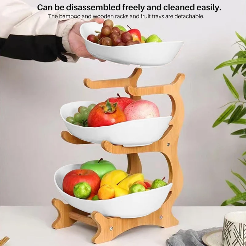 Etagere 3 Etagen mit Obstschale, Mehrstöckiger Obstkorb für Küche, Moderne Obst Etagere Holz, Frucht
