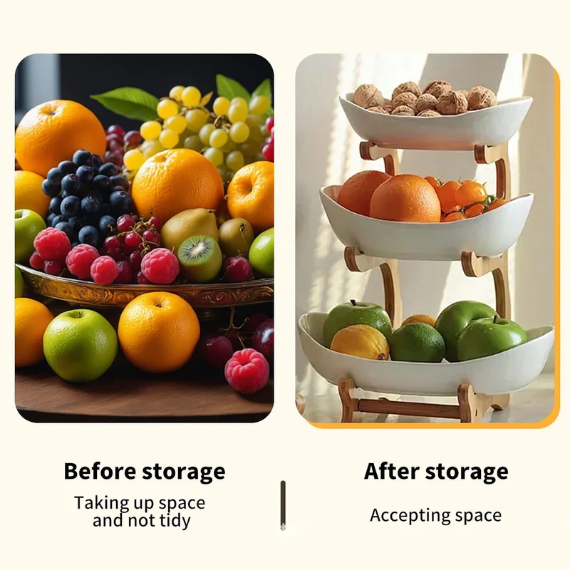 Etagere 3 Etagen mit Obstschale, Mehrstöckiger Obstkorb für Küche, Moderne Obst Etagere Holz, Frucht