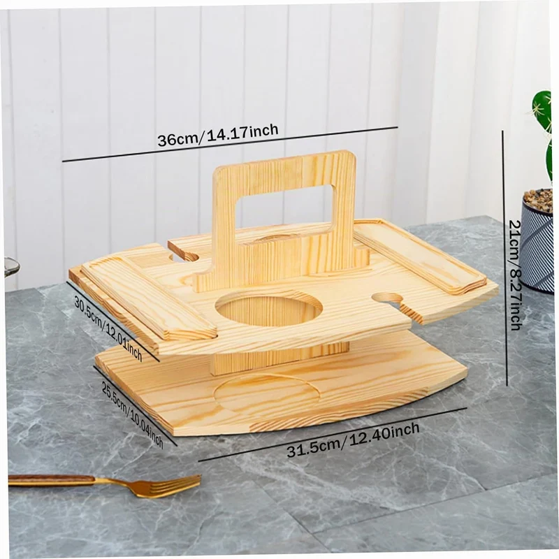 Tragbarer Picknicktisch, Picknicktisch aus Holz, abnehmbarer Weintisch mit 2 Glashaltern und Snackta