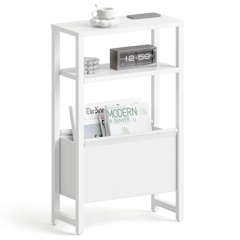 Konsolentisch Schmal 3 Ablagen Schmaler Nachttisch Weiss Sideboard Sofatisch mit Stauraum Beistellti