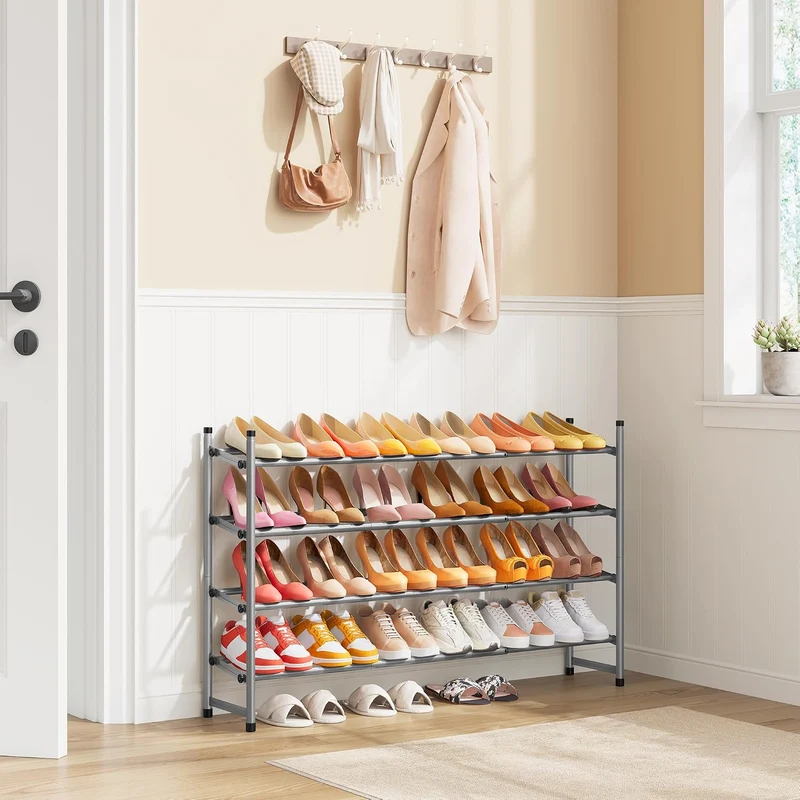 Tajsoon Schuhregal 4 Ebenen, 74–104 cm verstellbar & stapelbar, für Eingang, Kleiderschrank, Garage,