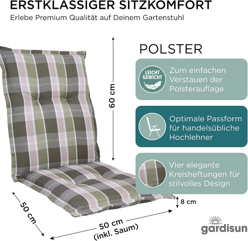 Gartenstuhlauflagen Niedriglehner I Extra Dicke Sitzauflagen I Made in EU I Stuhlauflagen für Nieder
