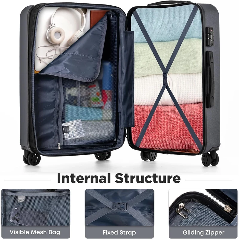 Reisekoffer Suitcase, Erweiterbarer Hartschalenkoffer Trolley mit TSA-Schloss und hochwertigem YKK-R