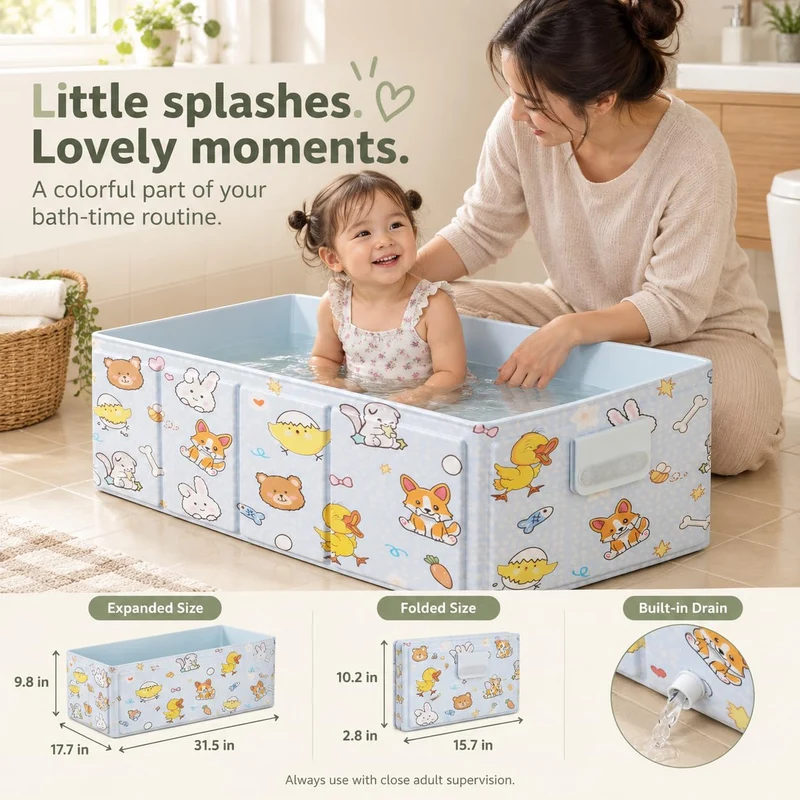 Babybadewanne Faltbar, Tragbare Baby Badewanne für Neugeborene und Kleinkinder 0–3 Jahre, Platzspare