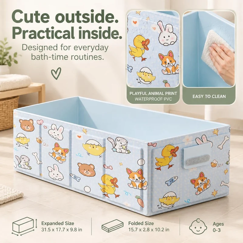 Babybadewanne Faltbar, Tragbare Baby Badewanne für Neugeborene und Kleinkinder 0–3 Jahre, Platzspare