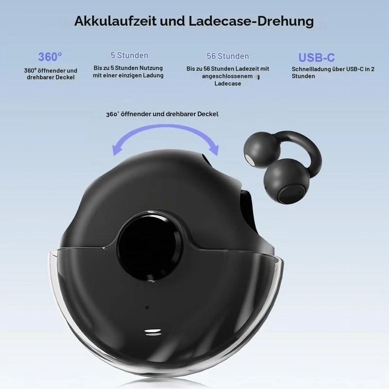 Open Ear Kopfhörer, Clip On Earbuds Kabellos Bluetooth 5.4, 48H Spielzeit, Komfortabler Sitz, Sport-