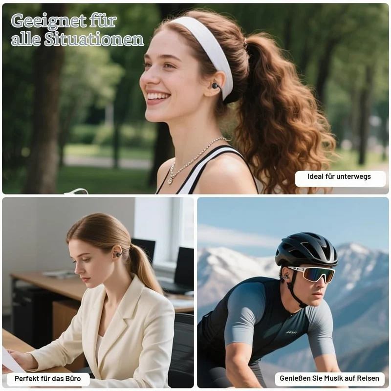 Open Ear Kopfhörer, Clip On Earbuds Kabellos Bluetooth 5.4, 48H Spielzeit, Komfortabler Sitz, Sport-