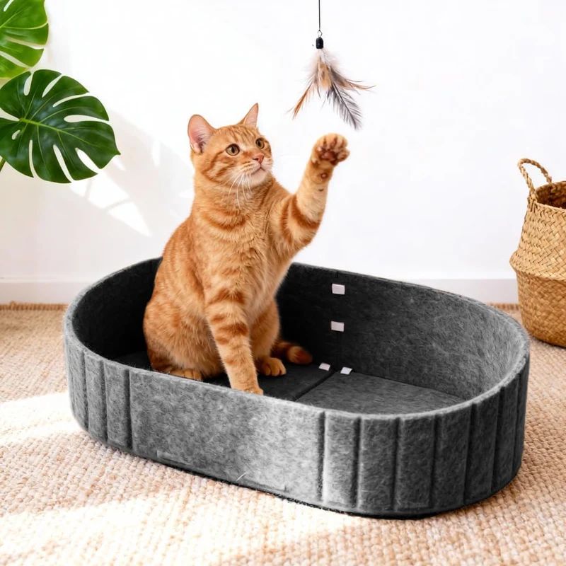 Kratzbrett für Katzen 61 cm, Grosses Kratzpappe in Sofa-Form, Runde Katzenbett aus Hochwertiger Filz