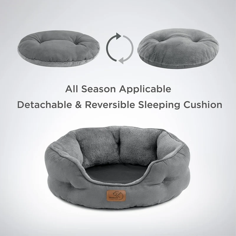 Bedsure Katzenbett waschbar Katzen Bettchen - 51x48x15cm Katzen Bett grau mit zweiseitig Innenkissen