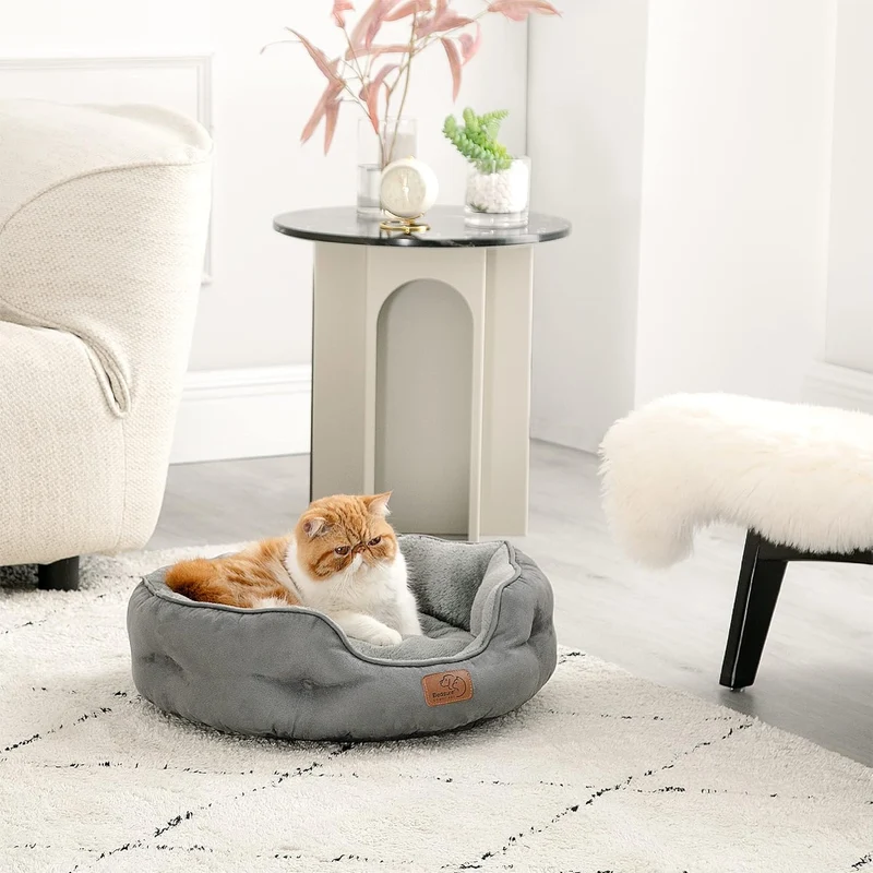 Bedsure Katzenbett waschbar Katzen Bettchen - 51x48x15cm Katzen Bett grau mit zweiseitig Innenkissen