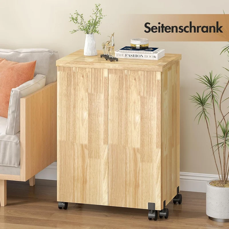 Nähtisch Klappbar & 2-in-1 Nähmaschinentisch – Mobiler Nähmaschinenschrank mit Rollen, 4 Ablagefäche