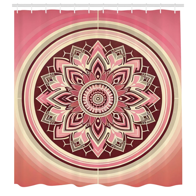ABAKUHAUS Rosa Duschvorhang, Bohemian Mandala Komposition Retrospektive Kreise und Linien Mid Centur