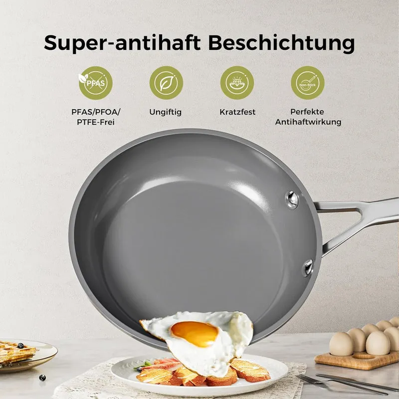 Bratpfanne 20 cm Keramik mit Diamant-Titan-Antihaftbeschichtung, Induktionsgeeignet, PTFE-frei PFOA-