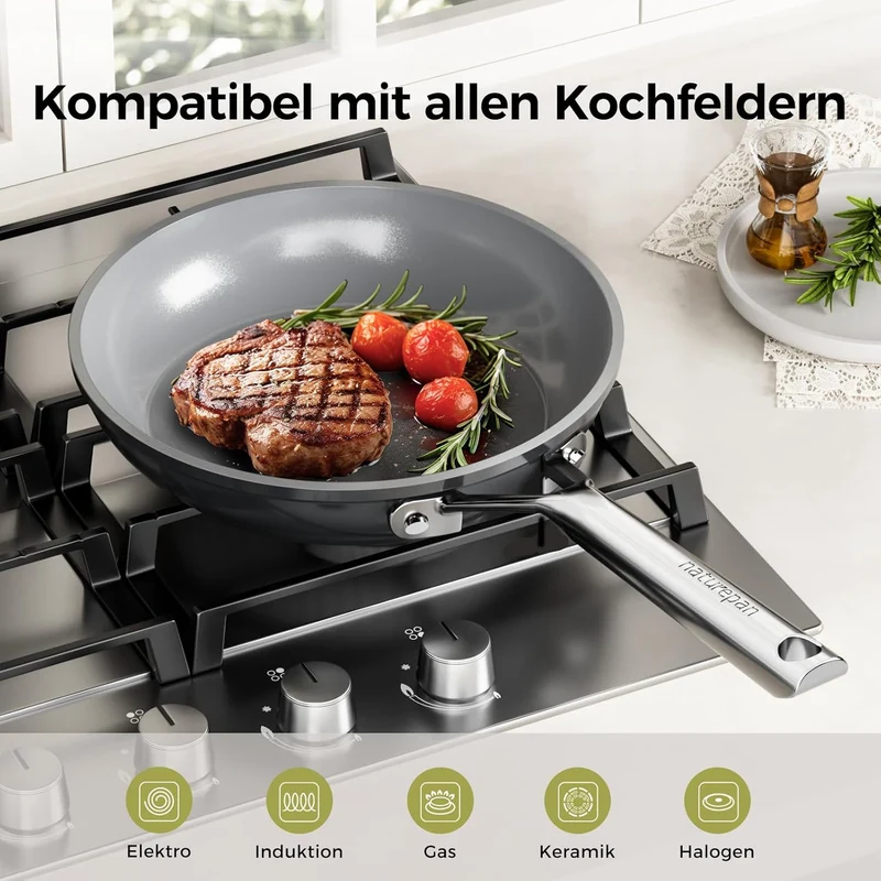 Bratpfanne 20 cm Keramik mit Diamant-Titan-Antihaftbeschichtung, Induktionsgeeignet, PTFE-frei PFOA-