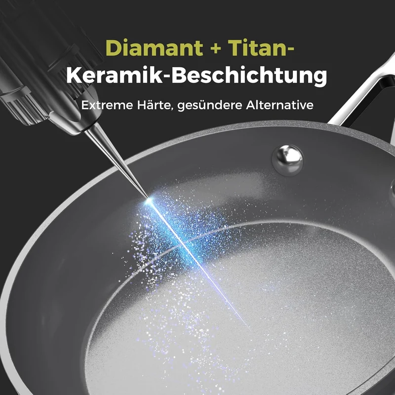 Bratpfanne 20 cm Keramik mit Diamant-Titan-Antihaftbeschichtung, Induktionsgeeignet, PTFE-frei PFOA-