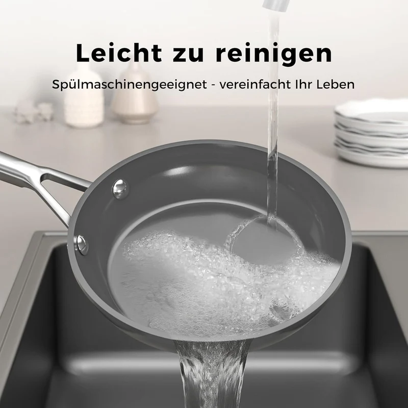 Bratpfanne 20 cm Keramik mit Diamant-Titan-Antihaftbeschichtung, Induktionsgeeignet, PTFE-frei PFOA-