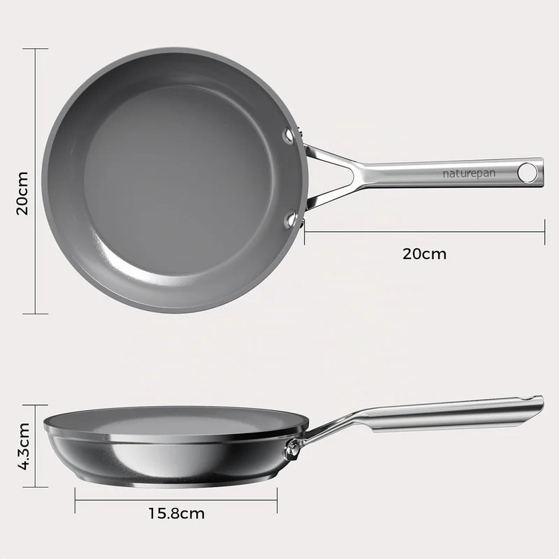 Bratpfanne 20 cm Keramik mit Diamant-Titan-Antihaftbeschichtung, Induktionsgeeignet, PTFE-frei PFOA-